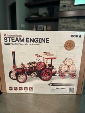 ROKR Steam Engine Mechanical Model Kit - Beige Box